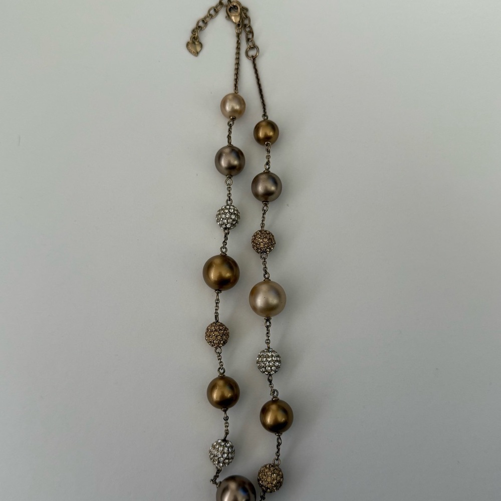 Y2K Carolee Gold-Tone Pearl & Crystal Bead Necklace - Picture 6 of 14